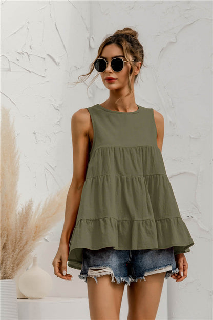 Round Neck Tiered Tank-Angel Casuals