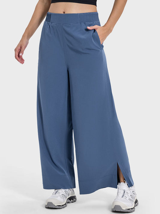 Slit Wide Leg Active Pants-Angel Casuals