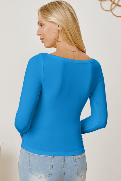 Square Neck Long Sleeve T-Shirt-Angel Casuals