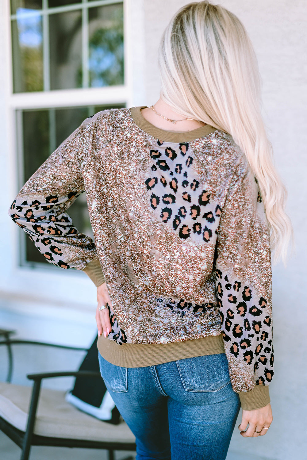 Leopard Round Neck Long Sleeve T-Shirt-Angel Casuals