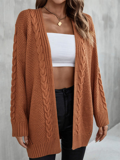 Warm Fall Mixed Knit Open Front Longline Cardigan-Angel Casuals