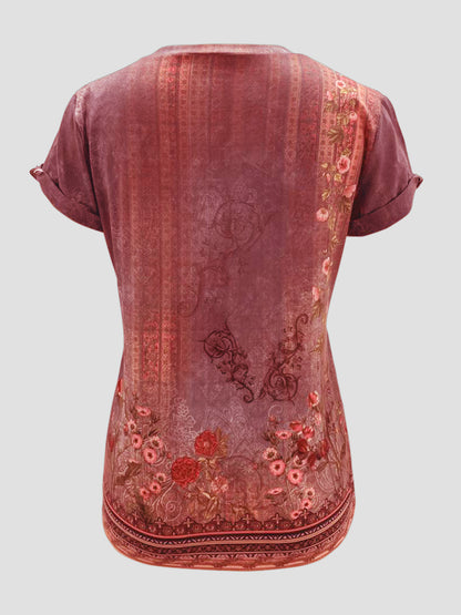 Printed Round Neck Short Sleeve T-Shirt-Angel Casuals