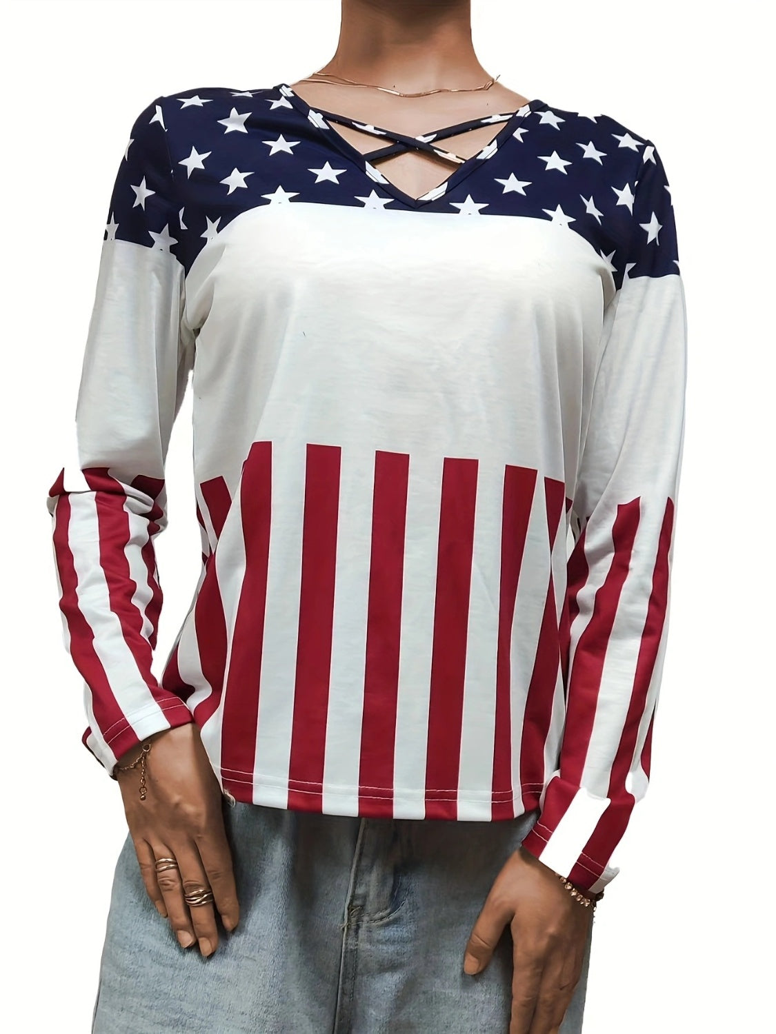 Crisscross Color Block Long Sleeve T-Shirt-Angel Casuals