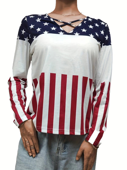 Crisscross Color Block Long Sleeve T-Shirt-Angel Casuals