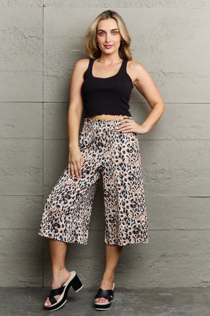 Ninexis Leopard High Waist Flowy Wide Leg Pants with Pockets-Angel Casuals