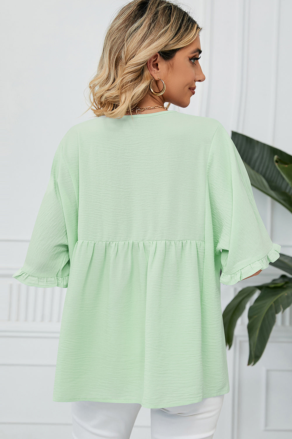 Peplum V-Neck Half Sleeve T-Shirt-Angel Casuals