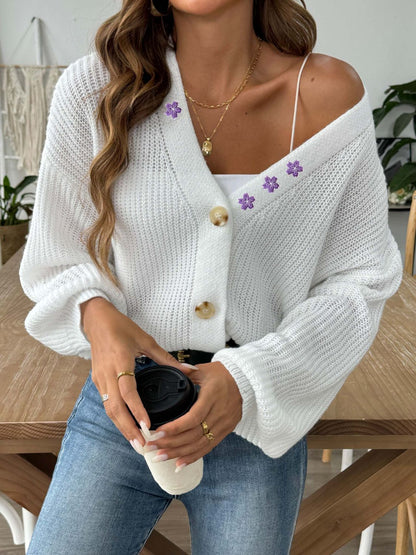 V-Neck Button Up Long Sleeve Cardigan-Angel Casuals