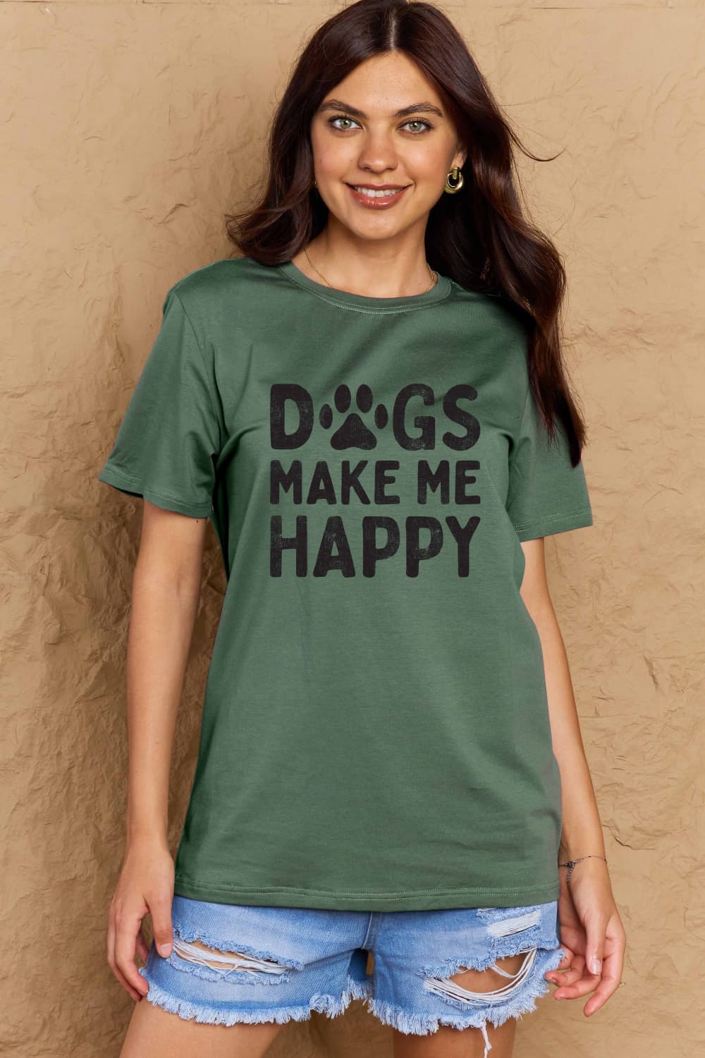 Simply Love Full Size DOGS MAKE ME HAPPY Graphic Cotton T-Shirt-Angel Casuals