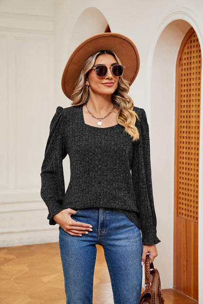 Square Neck Puff Sleeve Top-Angel Casuals