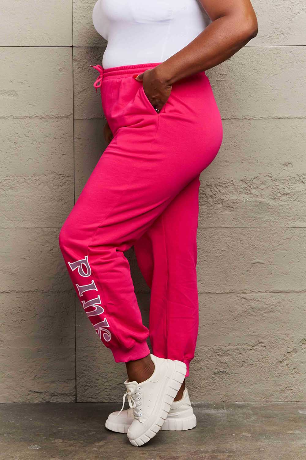 Simply Love Full Size PINK Graphic Sweatpants-Angel Casuals