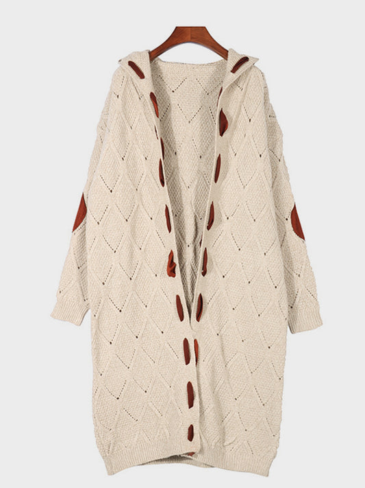 Openwork Long Sleeve Open Front Hooded Cardigan-Angel Casuals
