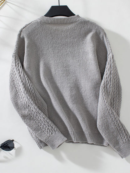 Cable-Knit Round Neck Button Up Cardigan-Angel Casuals
