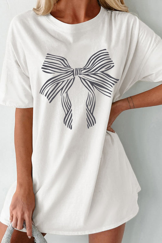 Bow Graphic Round Neck Short Sleeve T-Shirt-Angel Casuals