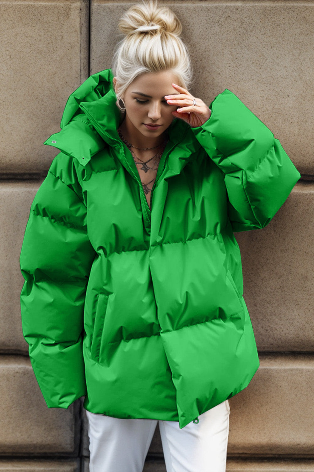 Pocketed Zip Up Hooded Puffer Jacket-Angel Casuals
