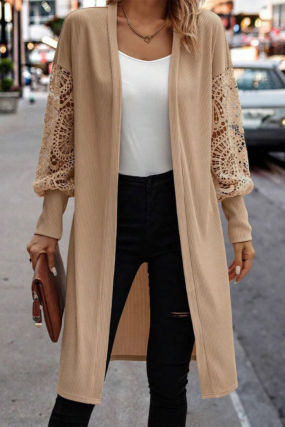 Open Front Lace Lantern Sleeve Cover-Up-Angel Casuals