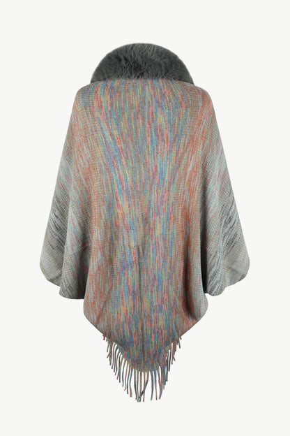 Open Front Fringe Hem Poncho-Angel Casuals