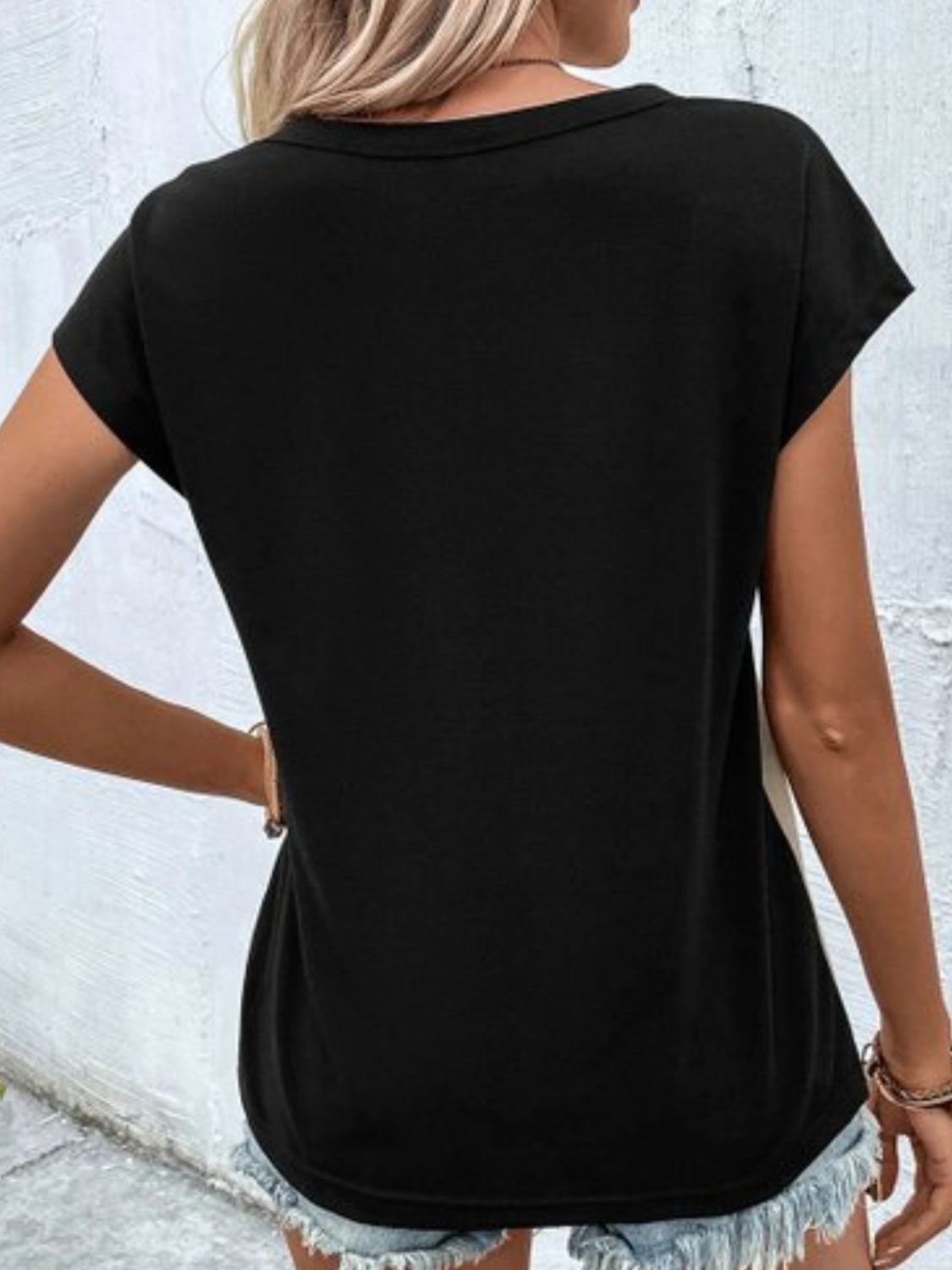 Contrast V-Neck Short Sleeve T-Shirt-Angel Casuals