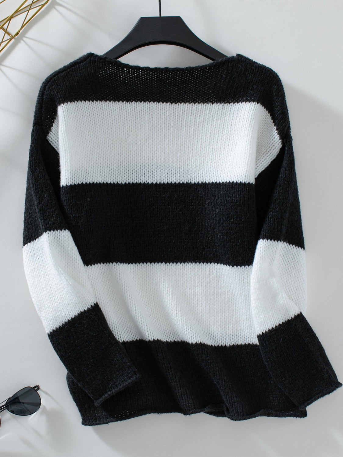 Color Block V-Neck Long Sleeve Sweater-Angel Casuals