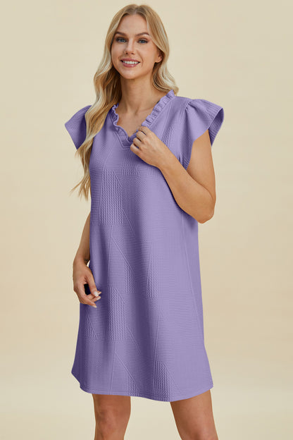 Double Take Full Size Ruffled V-Neck Cap Sleeve Dress-Angel Casuals