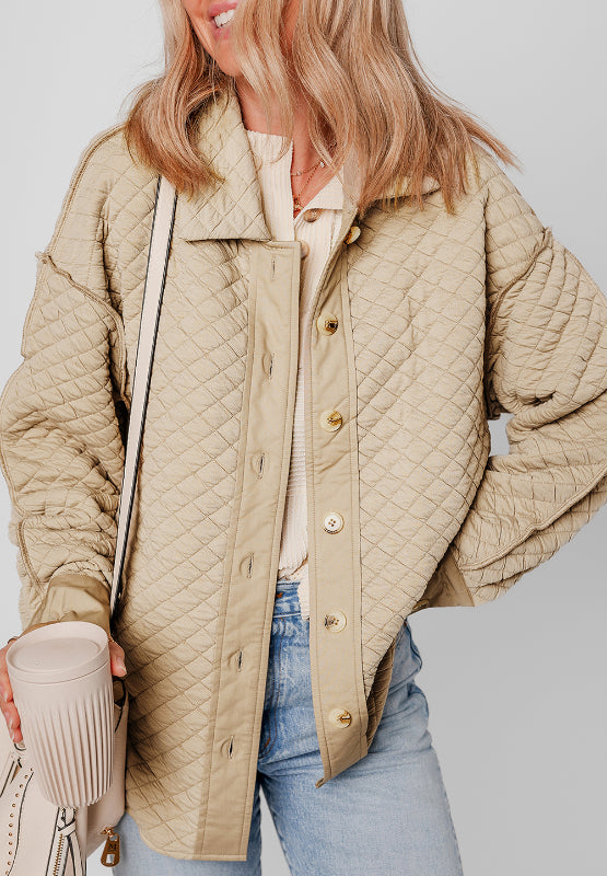 Exposed Seam Collared Neck Button Up Shacket-Angel Casuals