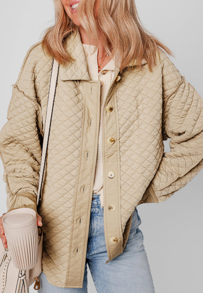 Exposed Seam Collared Neck Button Up Shacket-Angel Casuals