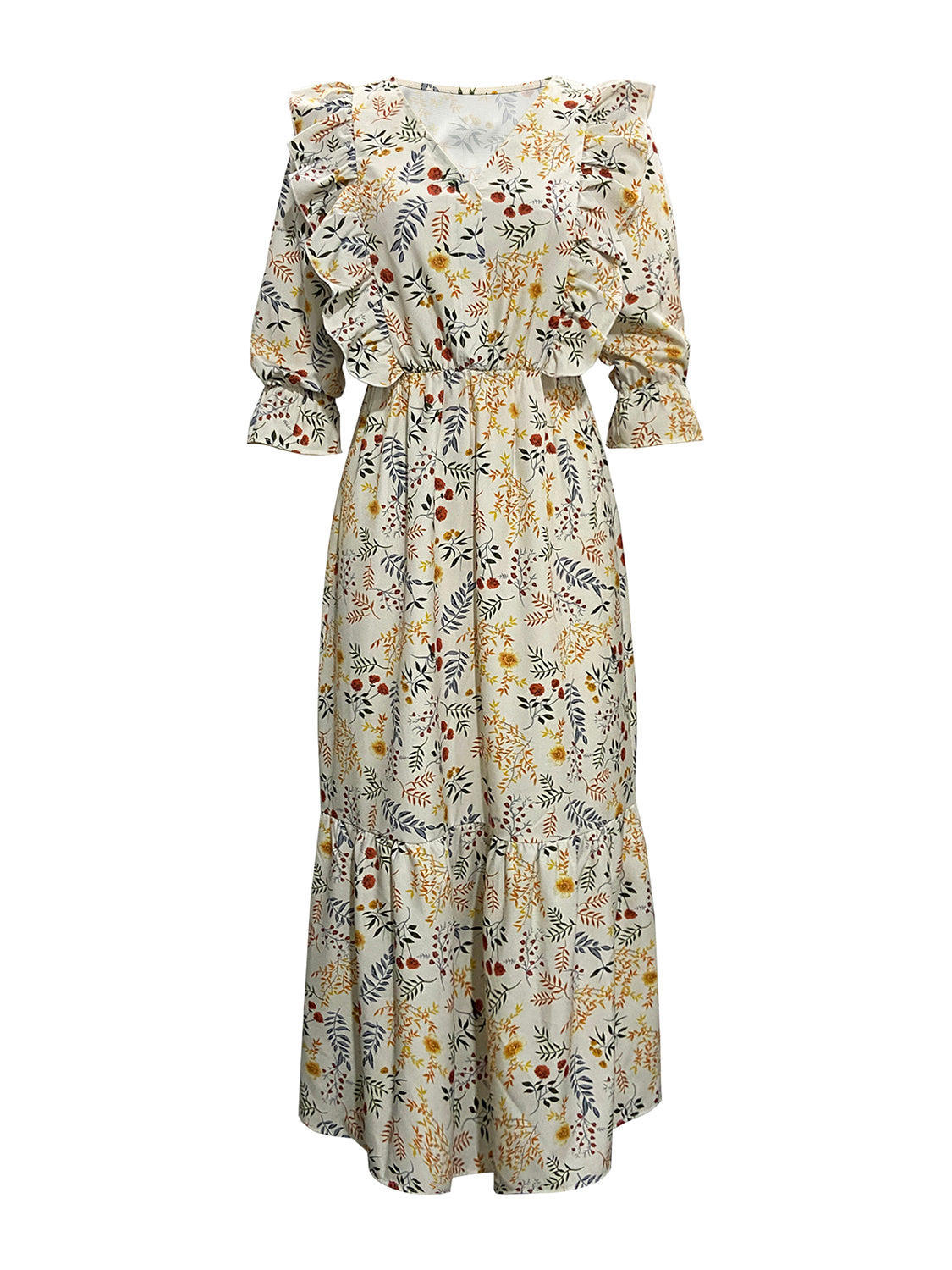 Floral Cutout Flounce Sleeve Dress-Angel Casuals