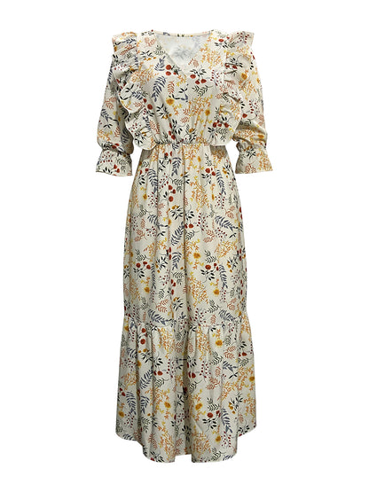 Floral Cutout Flounce Sleeve Dress-Angel Casuals