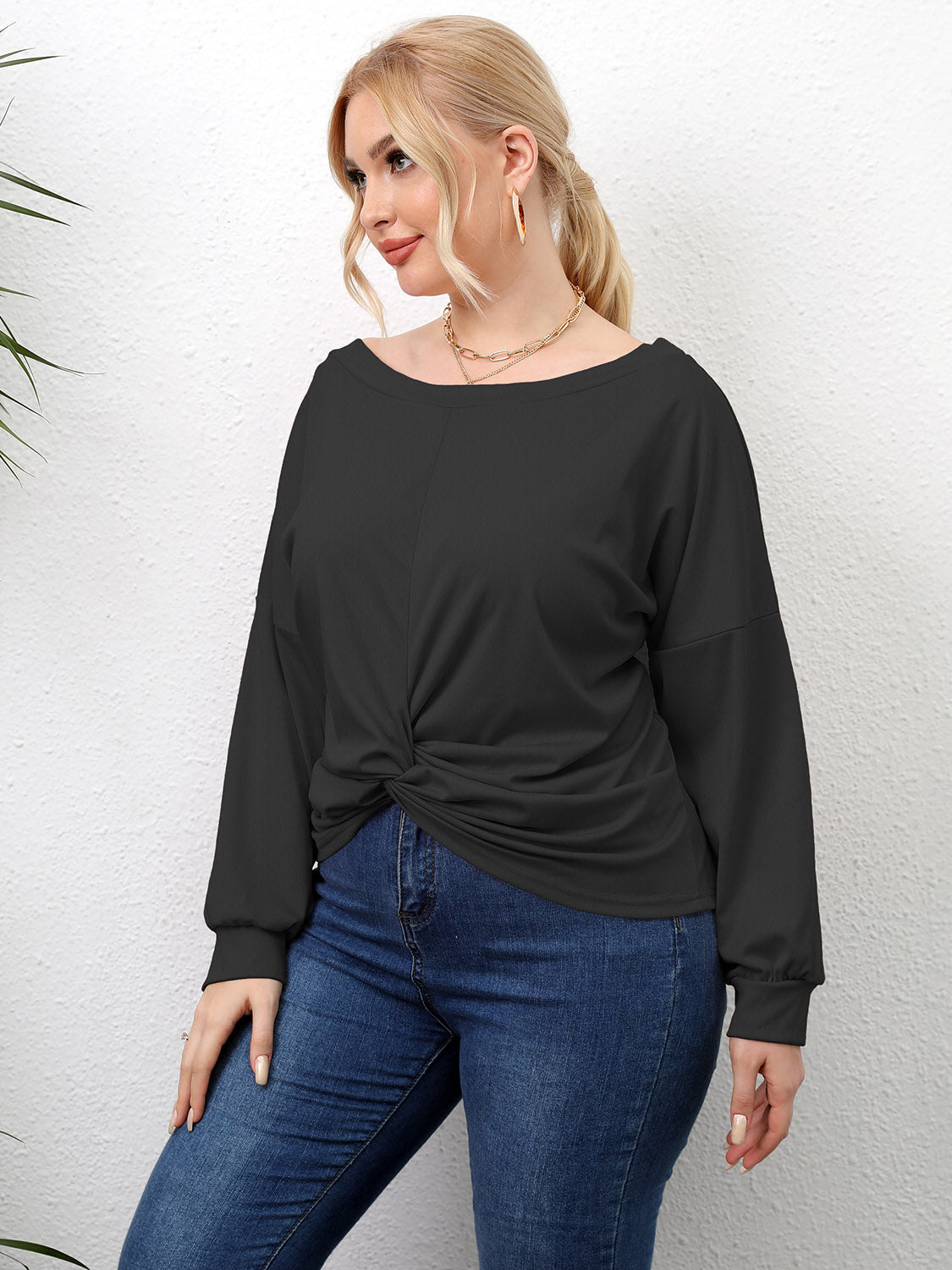 Plus Size Twisted Drop Shoulder T-Shirt-Angel Casuals