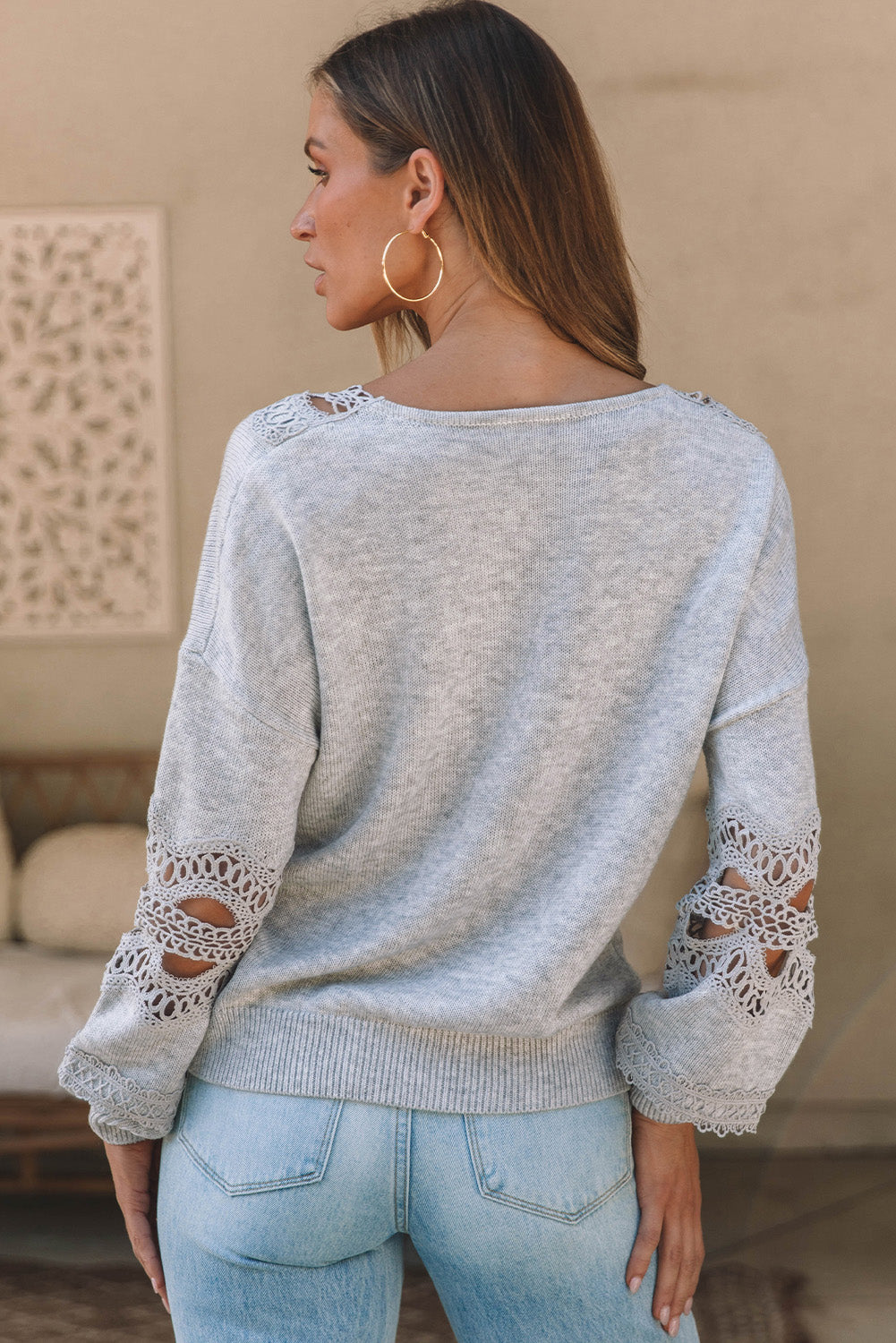 Openwork V-Neck Raglan Sleeve Sweater-Angel Casuals