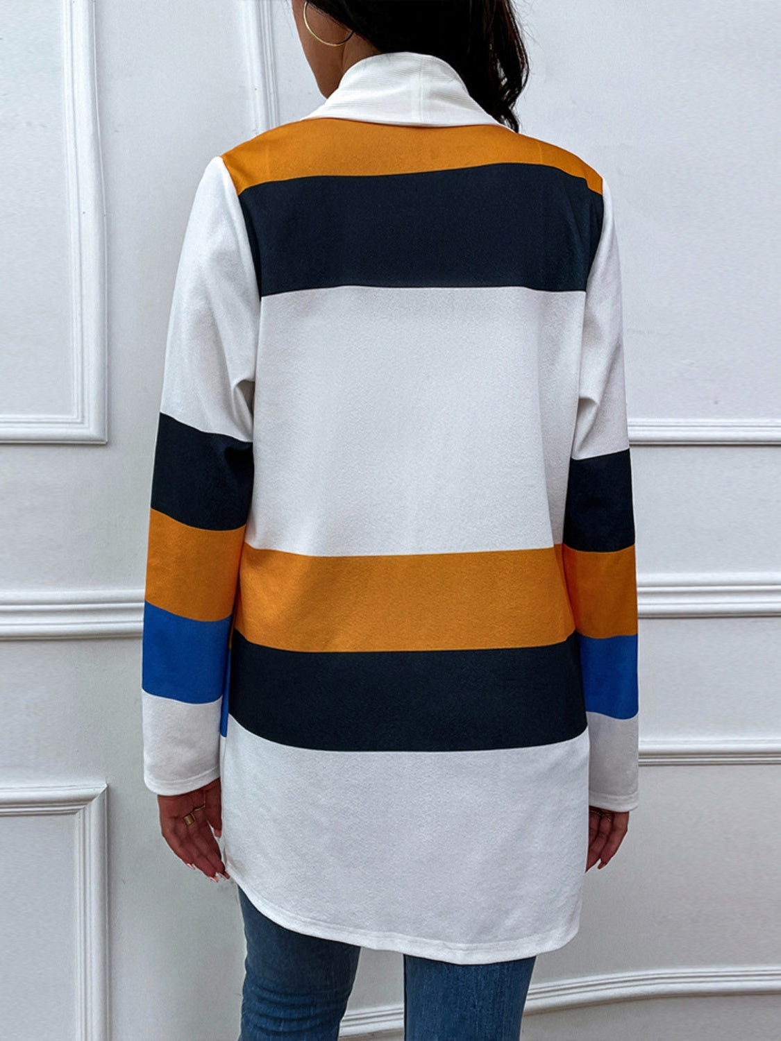 Shiny Color Block Open Front Cardigan-Angel Casuals