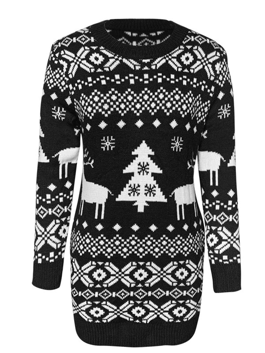 Christmas Element Round Neck Mini Sweater Dress-Angel Casuals