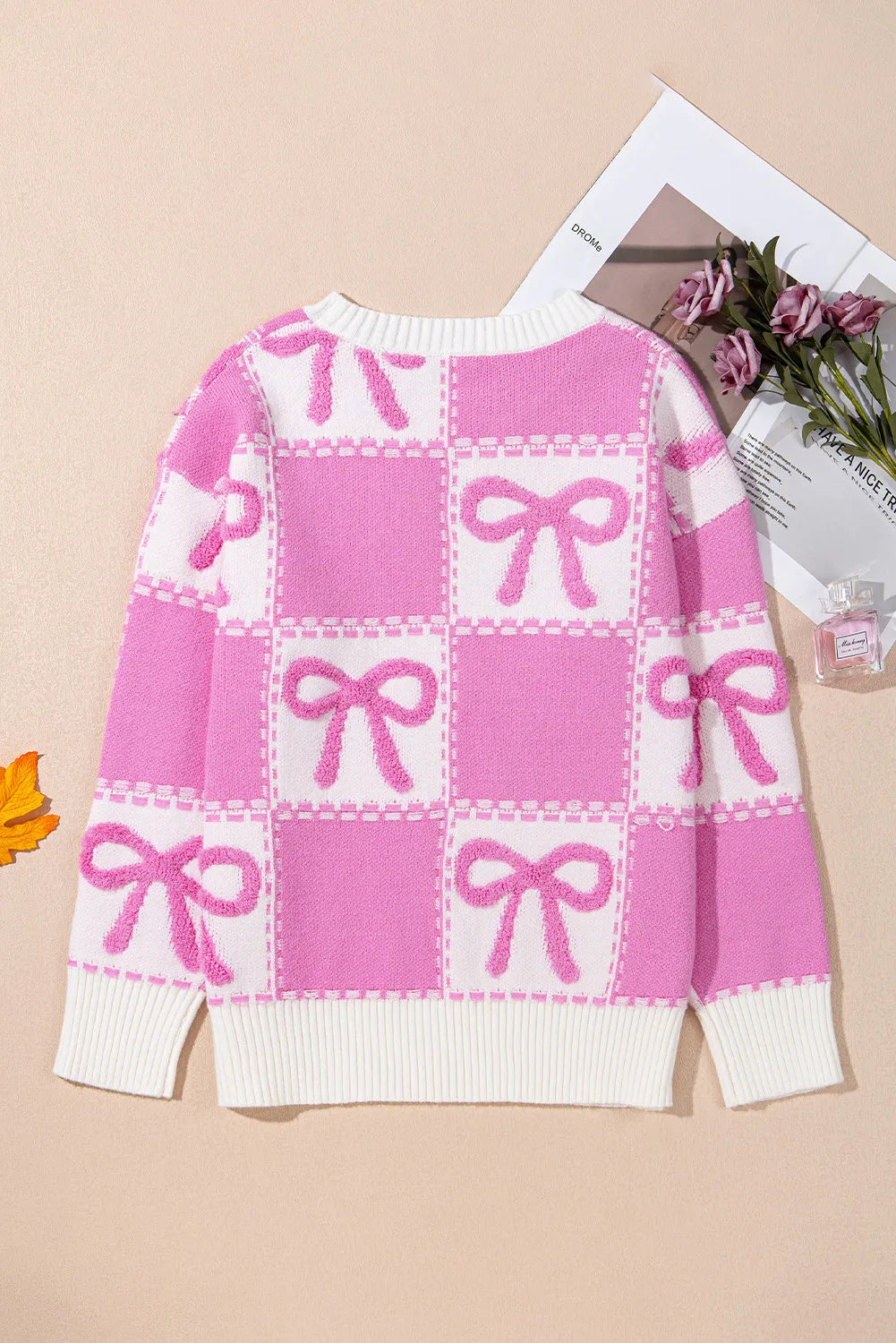 Bow Round Neck Long Sleeve Sweater-Angel Casuals