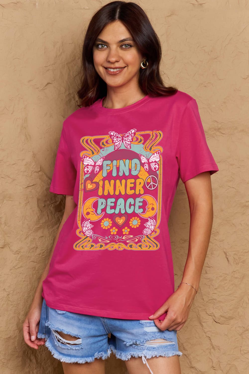 Simply Love Full Size FIND INNER PEACE Graphic Cotton T-Shirt-Angel Casuals