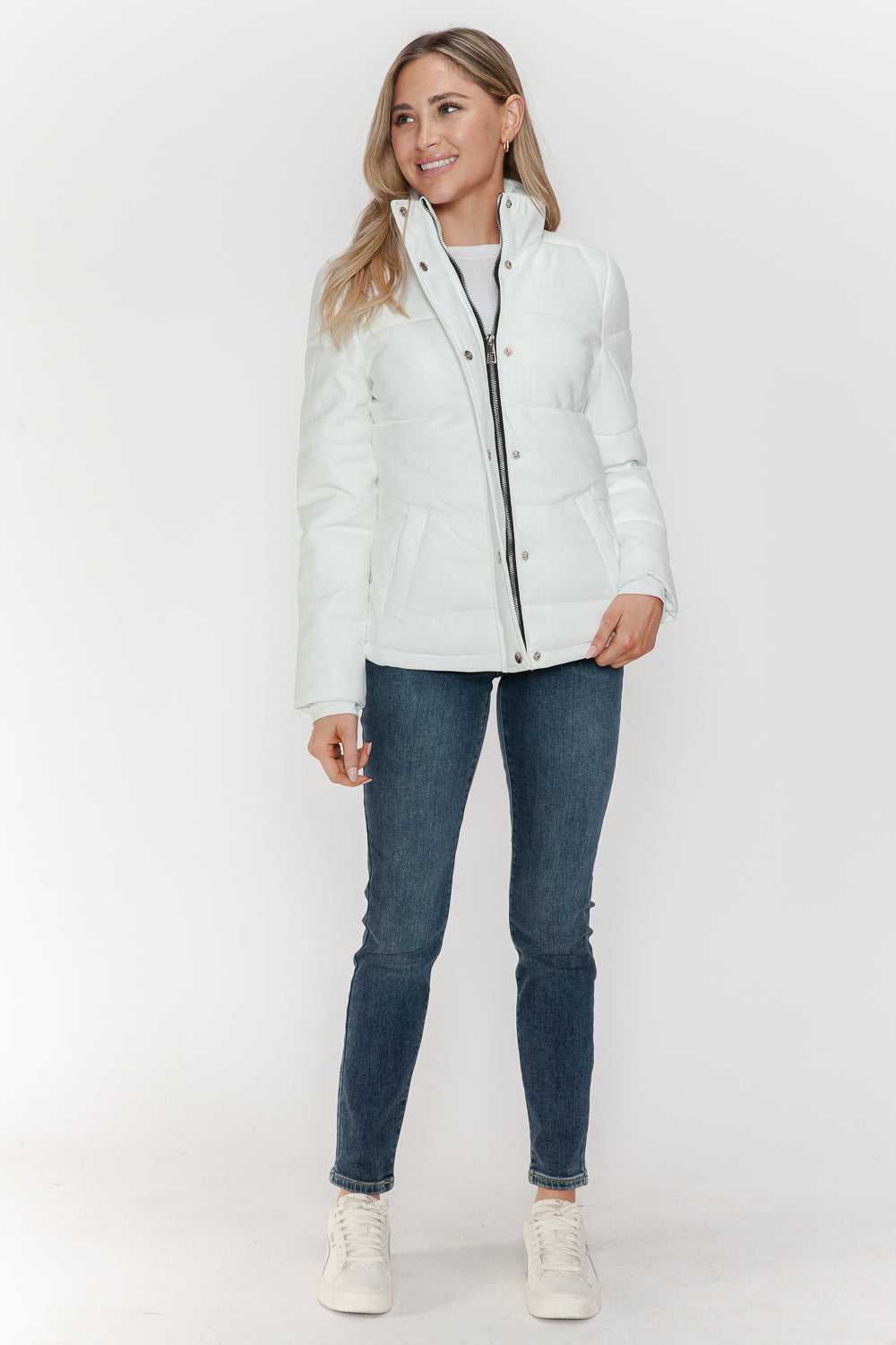 YMI Pocketed Zip Up Turtleneck Puffer Jacket-Angel Casuals
