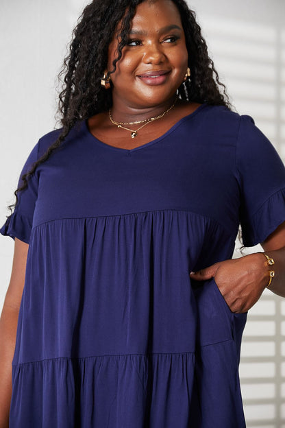 V-Neck Flounce Sleeve Tiered Dress-Angel Casuals