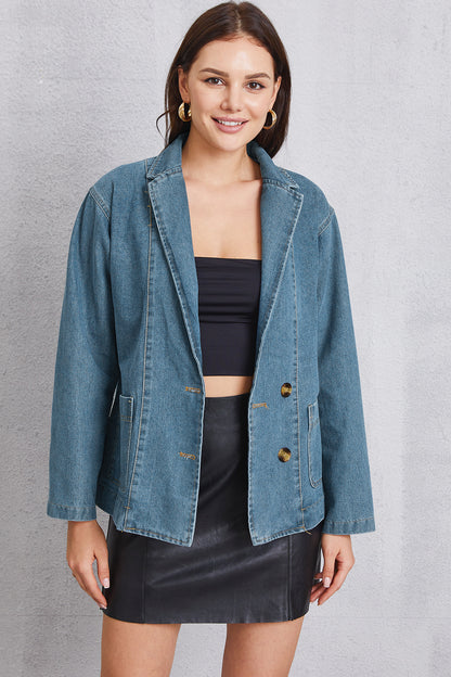 Pocketed Button Up Denim Jacket-Angel Casuals