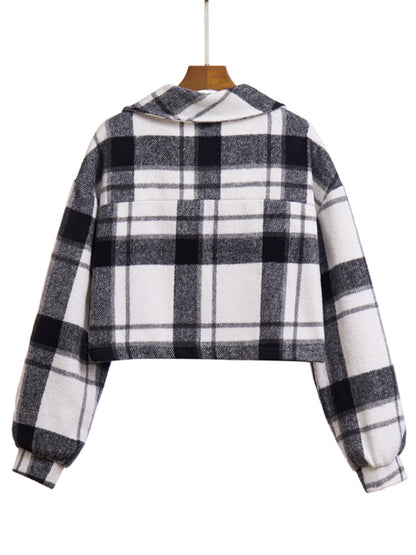 Plaid Button Front Jacket with Pockets-Angel Casuals