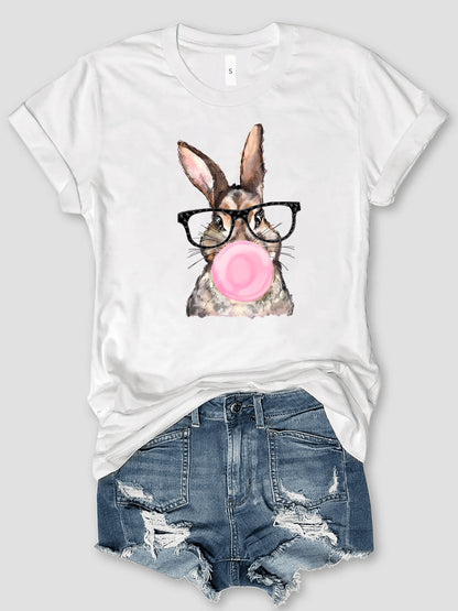 Rabbit Round Neck Short Sleeve T-Shirt-Angel Casuals