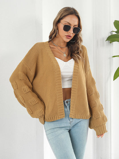 Open Front Ribbed Trim Cardigan-Angel Casuals