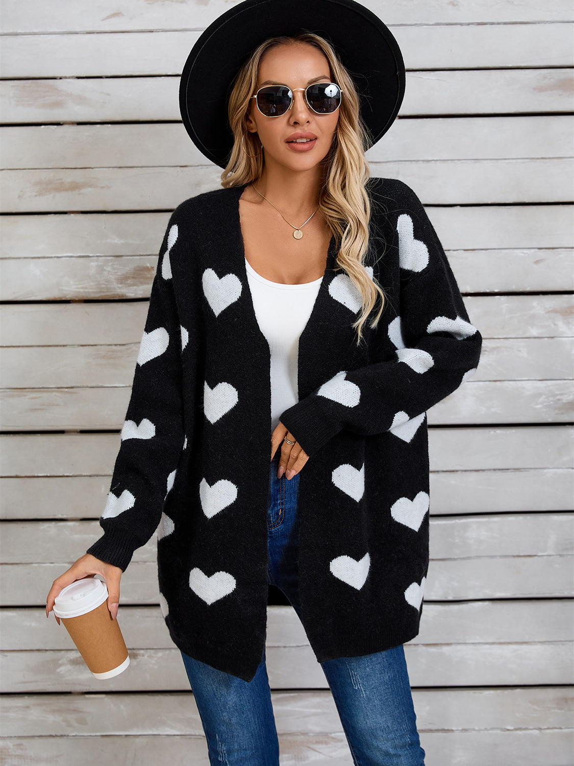 Angel Wings Heart Open Front Long Sleeve Cardigan-Angel Casuals
