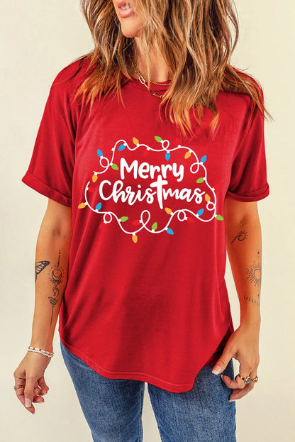 MERRY CHRISTMAS Round Neck Short Sleeve T-Shirt-Angel Casuals