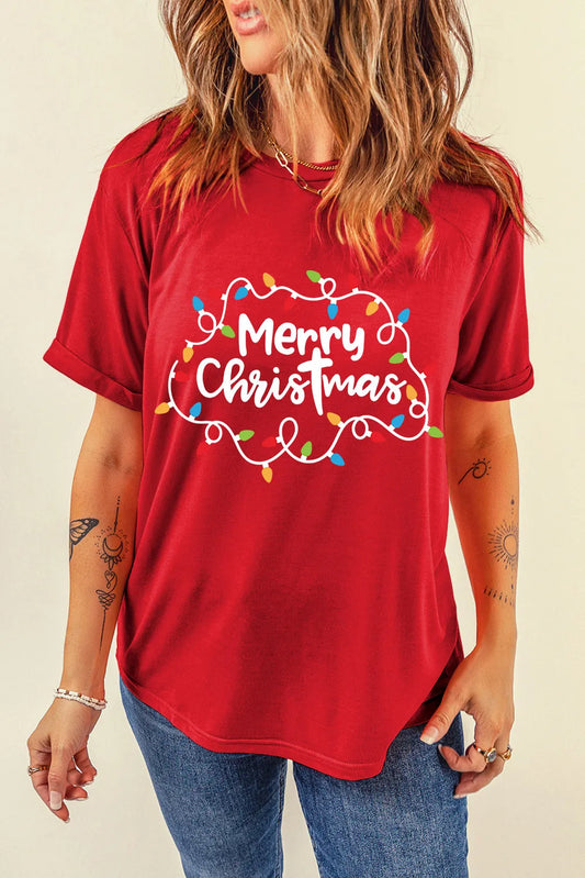 MERRY CHRISTMAS Round Neck Short Sleeve T-Shirt-Angel Casuals
