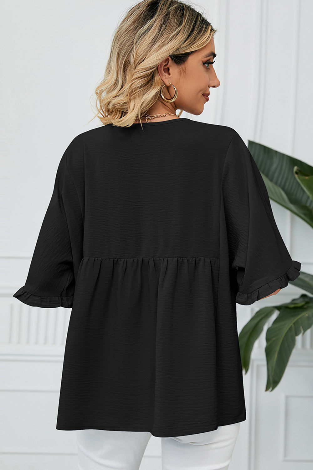 Peplum V-Neck Half Sleeve T-Shirt-Angel Casuals