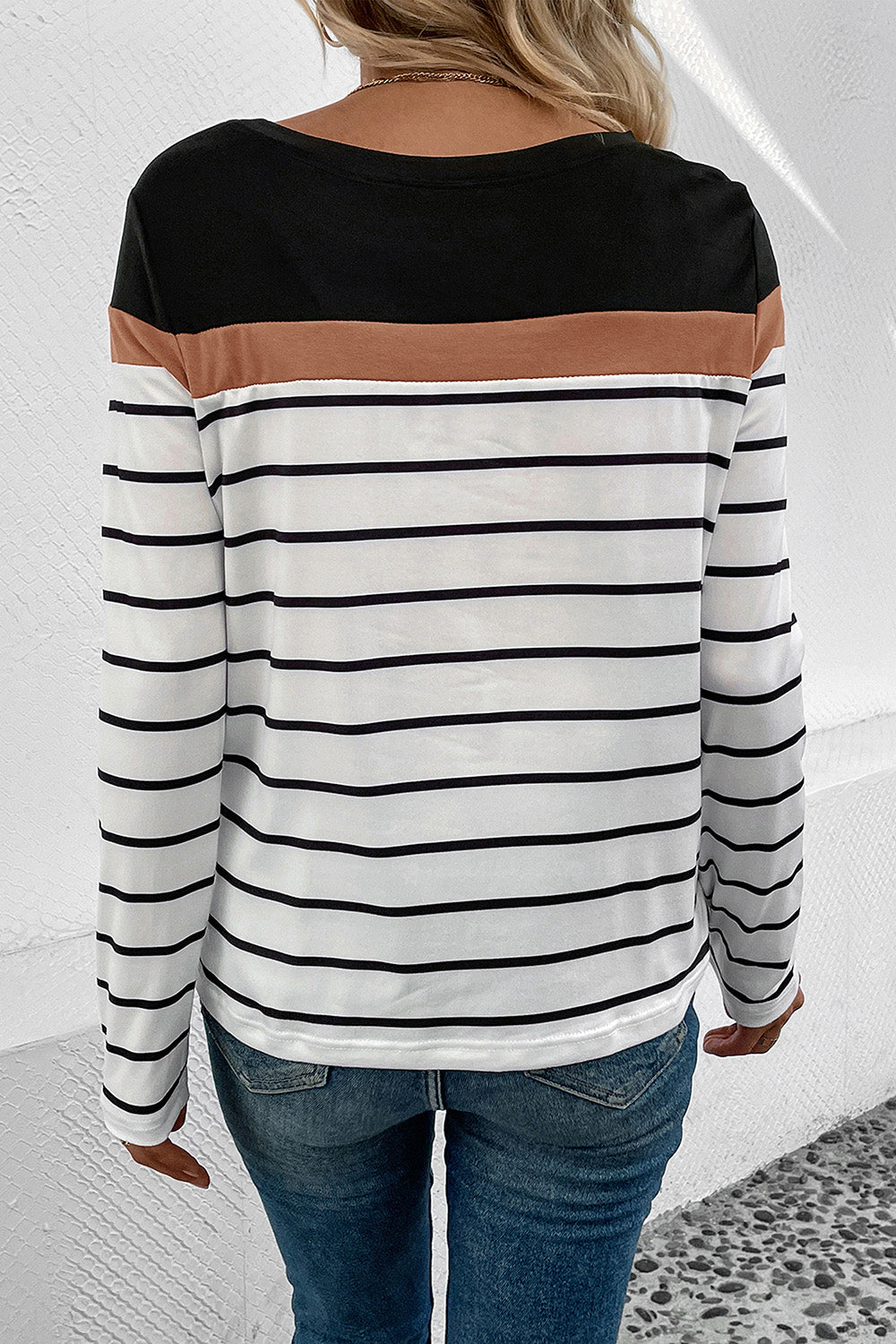 Striped Round Neck Long Sleeve T-Shirt-Angel Casuals