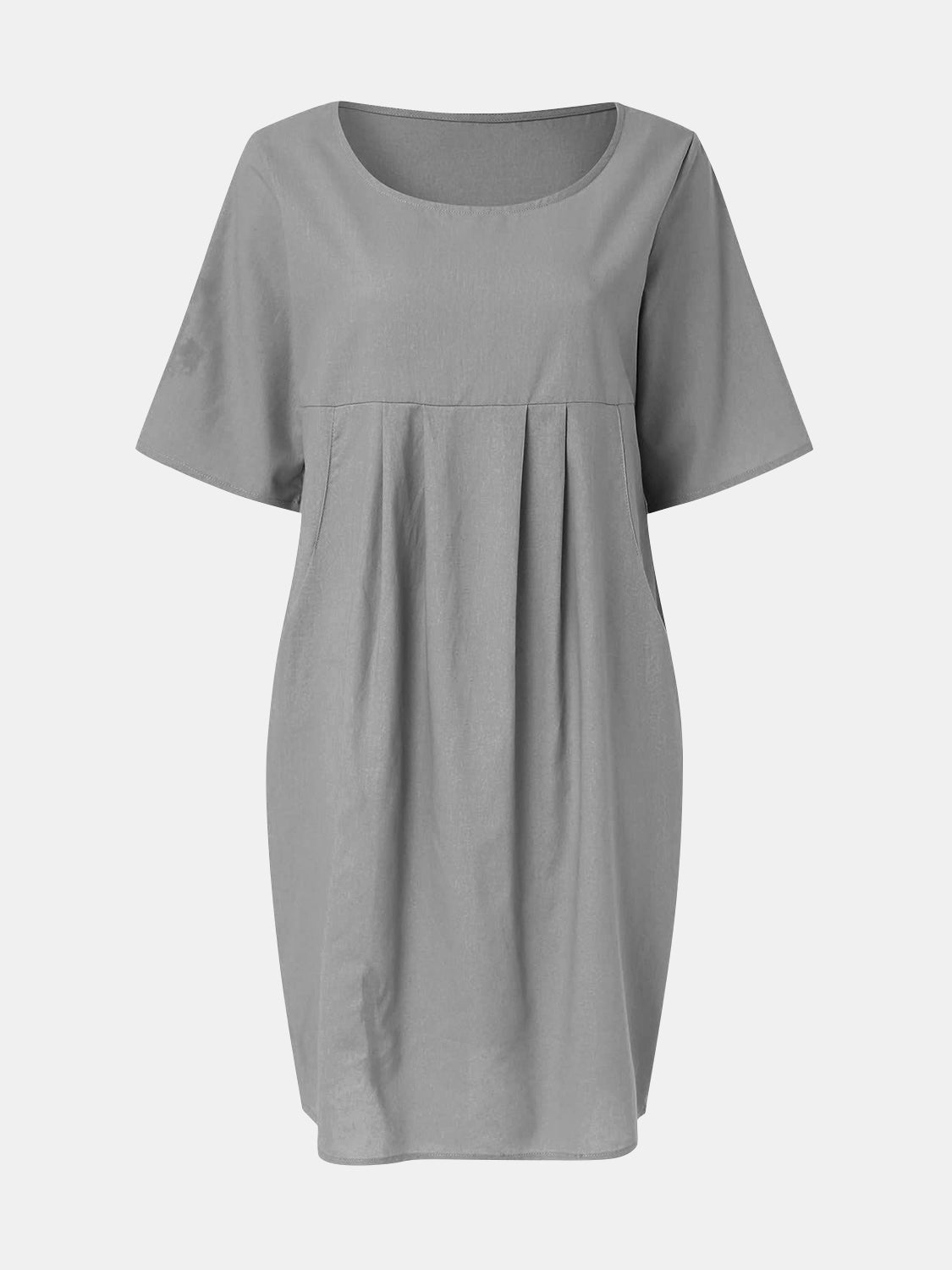 Full Size Round Neck Half Sleeve Dress with Pockets-Angel Casuals