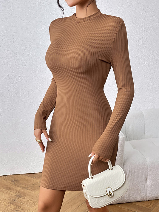 Long Sleeve Ribbed Mini Dress-Angel Casuals