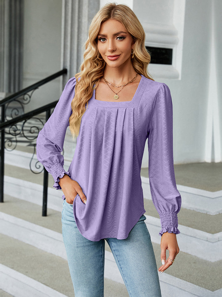 Square Neck Puff Sleeve Blouse-Angel Casuals