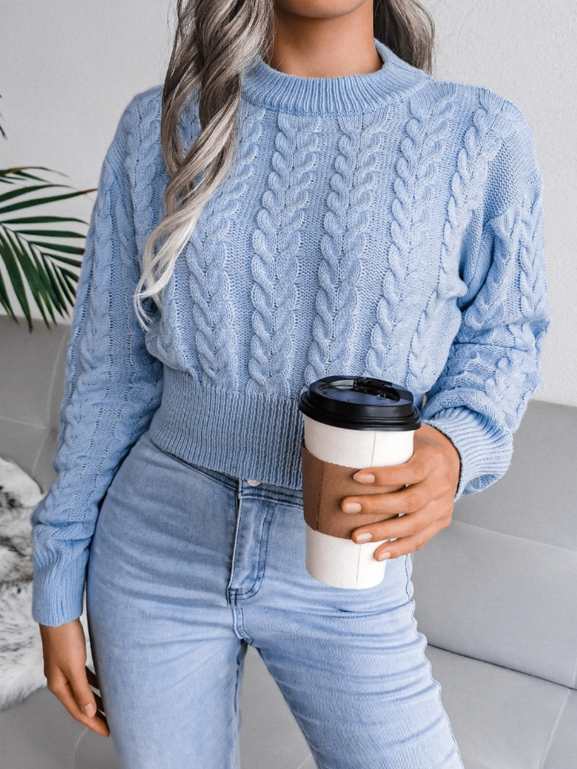 Cable-Knit Round Neck Sweater-Angel Casuals