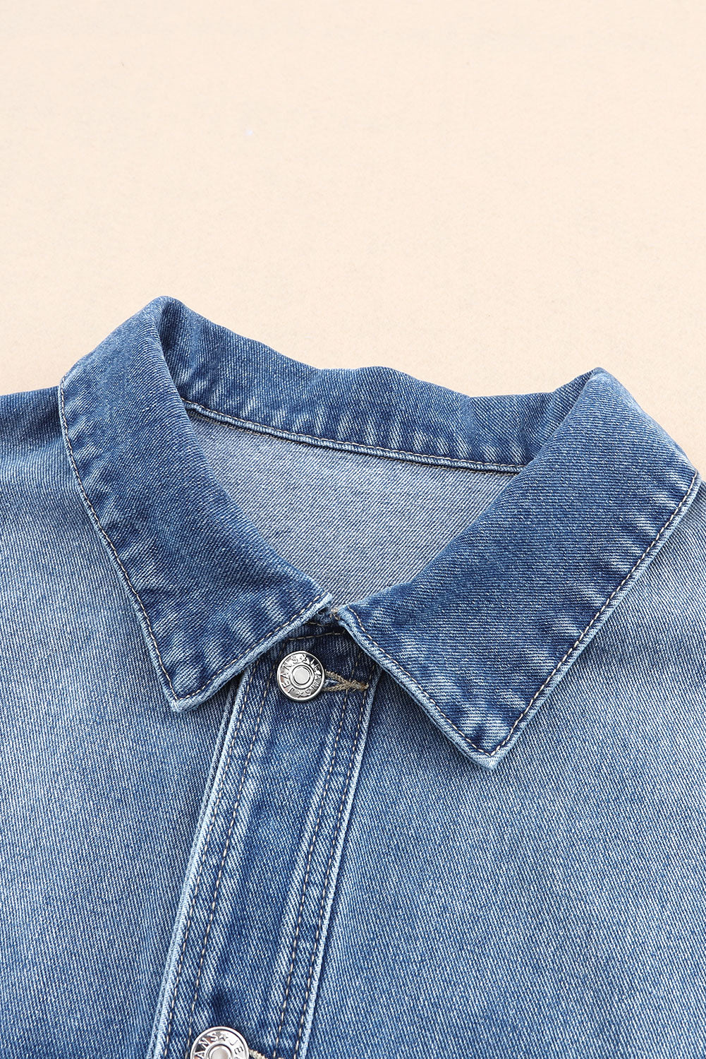 Collared Neck Button Up Denim Jacket-Angel Casuals