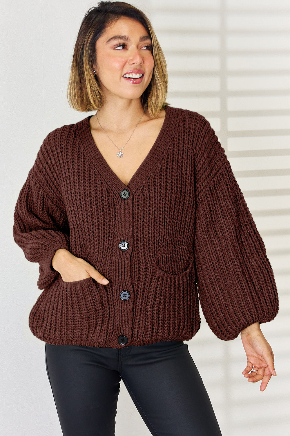 Pocketed Button Up Dropped Shoulder Cardigan-Angel Casuals